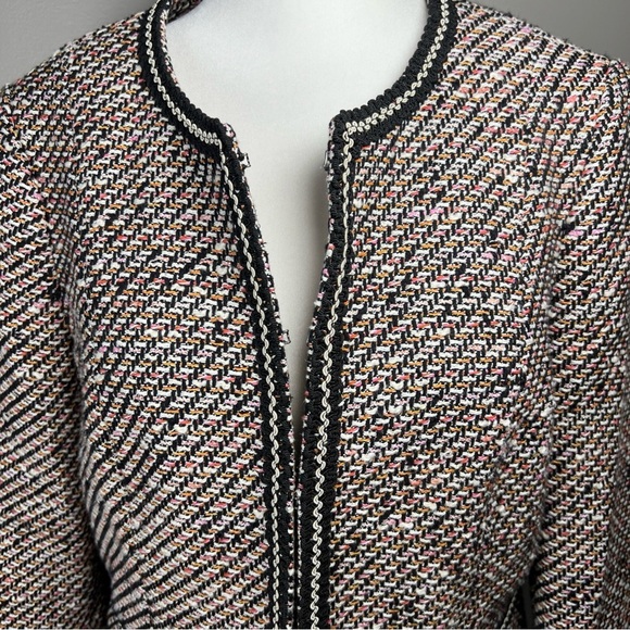 Talbots GROSGRAIN-TRIM TWEED Blazer Jacket Size 10P Petites Office Workwear - Picture 2 of 12